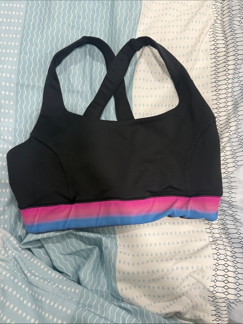 Women's Black Sports Bra with Pink-Blue Gradient Band - Picture 3 of 6